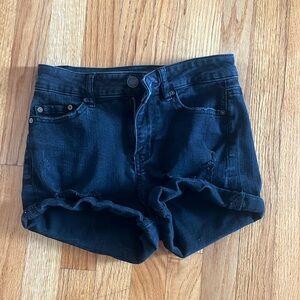 Black distressed indigo rein mid/high rise jean shorts
